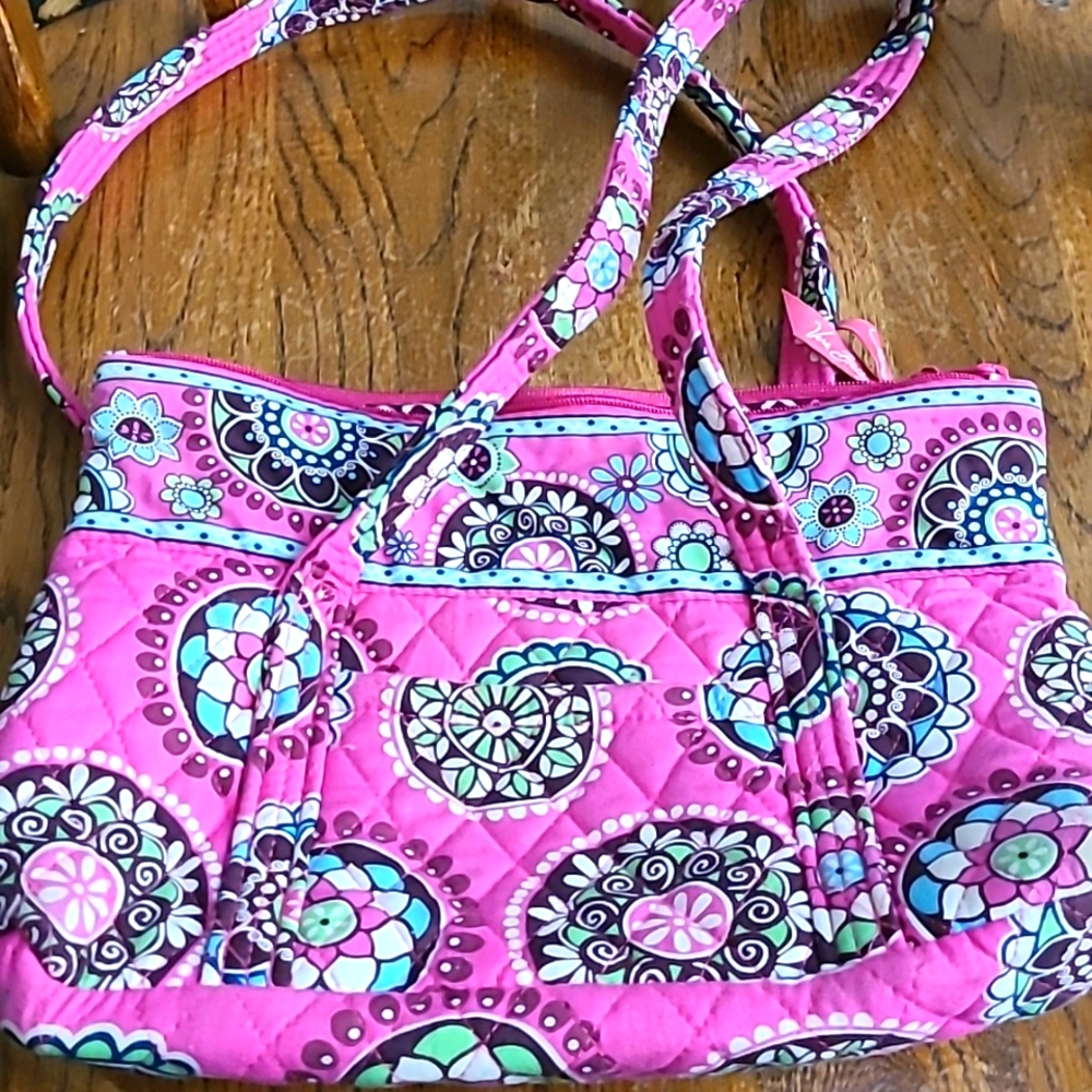 NEW VERA BRADLEY POCKETBOOK Pink with blue & green, Width 11 1/2"  Height 9"